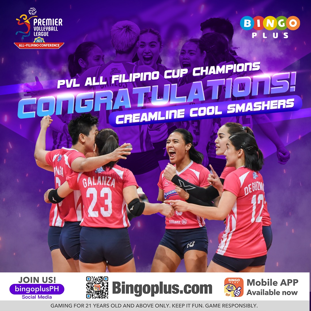 Bingoplusph's tweet photo. BACK TO THE TOP!!! 🏐🔝

Congratulations, Creamline Cool Smashers! 💕

#PVL2023 #TheHeartofVolleyball #BingoPlus https://t.co/UZPlpgjM65