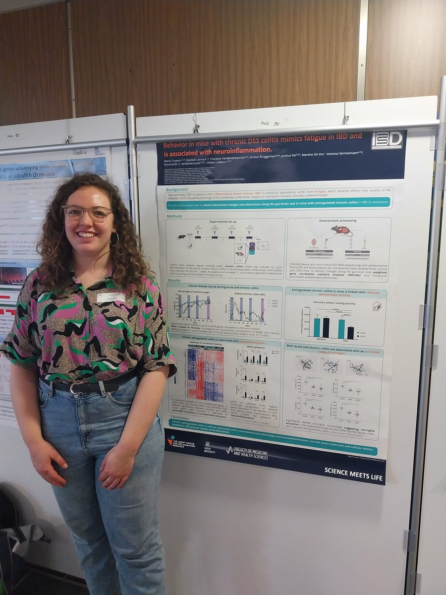 Our team represented today at the @ugent_fge research day. @jade_celis is presenting her GAS on fibrostenotic CD, @Febe_Vertriest is showing her study on the effect of mycotoxins on colorectal cancer, and @hannah_lernout is discussing her poster on fatigue in IBD remission.