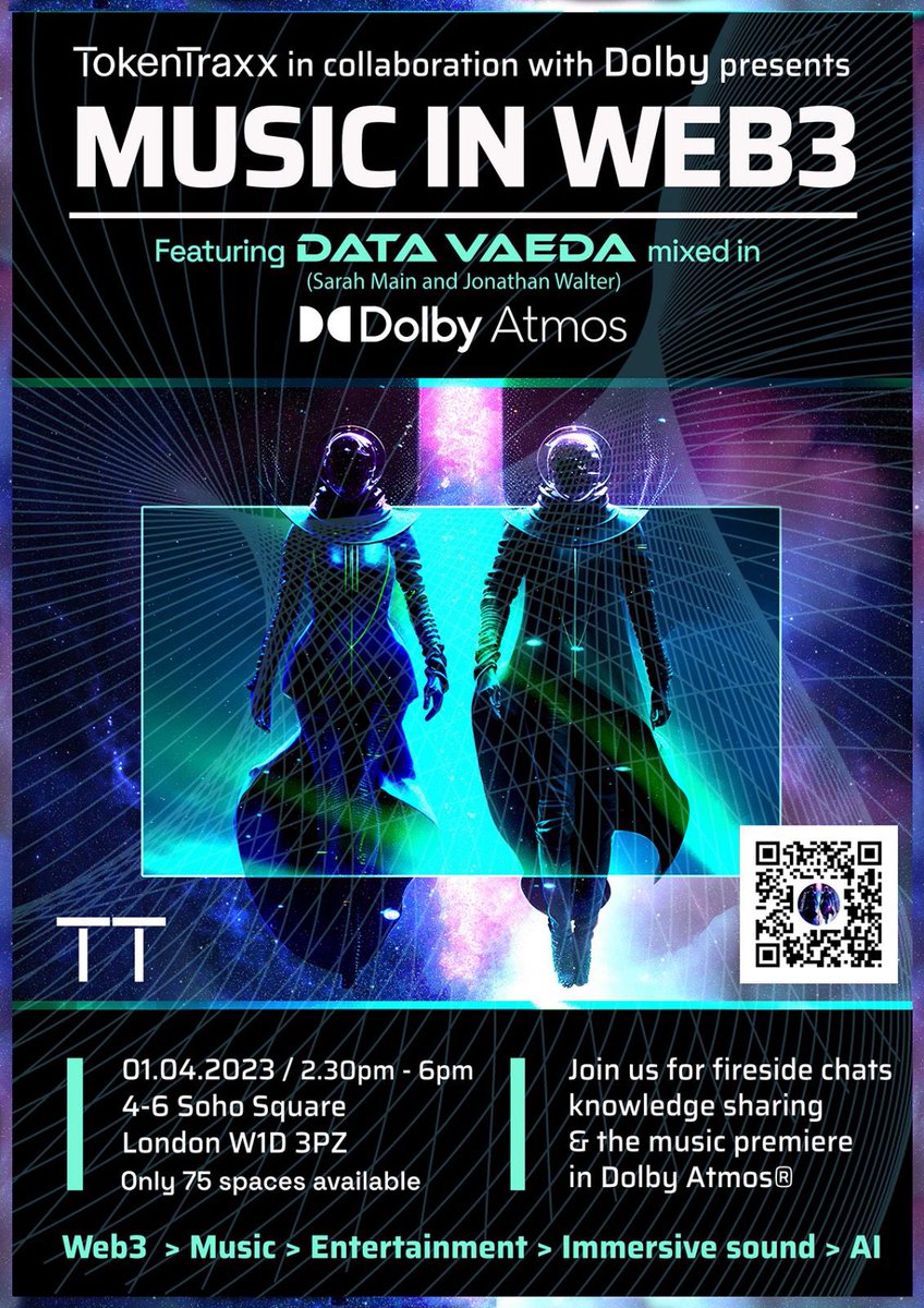 The event is hosted by <a href="/TokenTraxx/">TokenTraxx #BeThePlatform</a> who I have to say, are an incredible bunch 🙌. 

There will be knowledge sharing from <a href="/TommyDanvers/">➕TommyD</a>, <a href="/karmaheadmusic/">Liquid Mirror</a>, <a href="/sofractures/">Sound of Fractures</a>, <a href="/CasperakiAI/">Casperaki</a> , Mariana Brandao, Jenn Morgan and myself 🤗