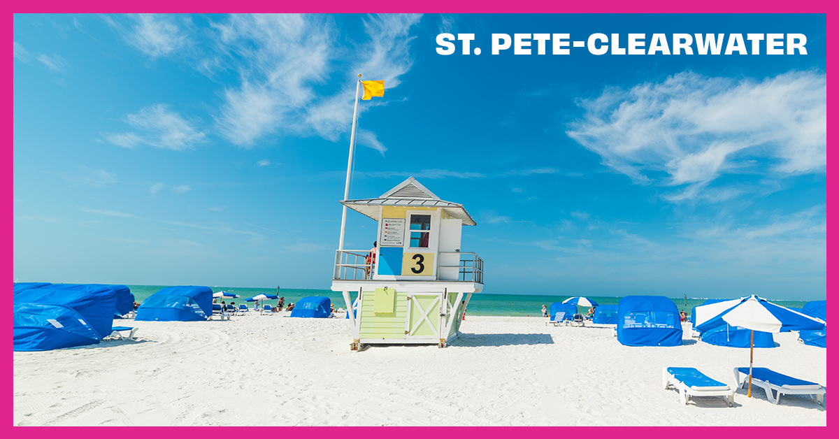 Visit #StPeteClearwater - a place bursting with arts and culture, surrounded by miles of white-sand beaches and sunshine. 🌴 ☀️ Book your ultra-not-expensive flight to #PIE from #Hamilton at ms.spr.ly/60185NqTA ✈️