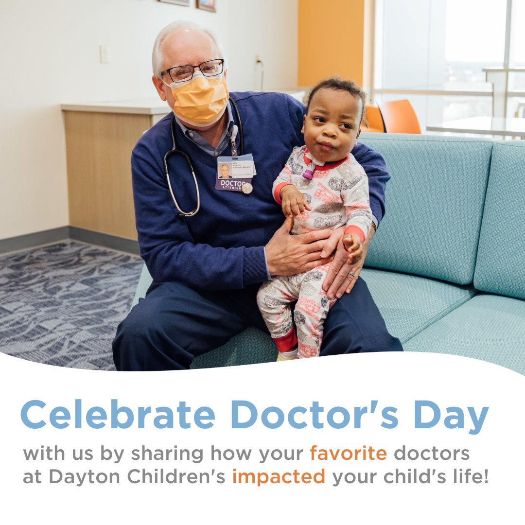 DaytonChildrens's tweet photo. It's Doctor's Day and we need your help celebrating our amazing doctors! Celebrate with us by sharing how your favorite doctors at Dayton Children's impacted your child's life? 🎉 Share your story here: https://t.co/g7e7KbiNVO https://t.co/OE6ezg6nYA