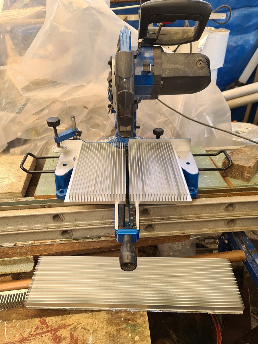 G0DDX's tweet image. Been in the garage misusing my tools again. Large heatsink now reduced to usable size and some usable spare. Will be for my 13cm PA. #QO100 #BATC #DATV