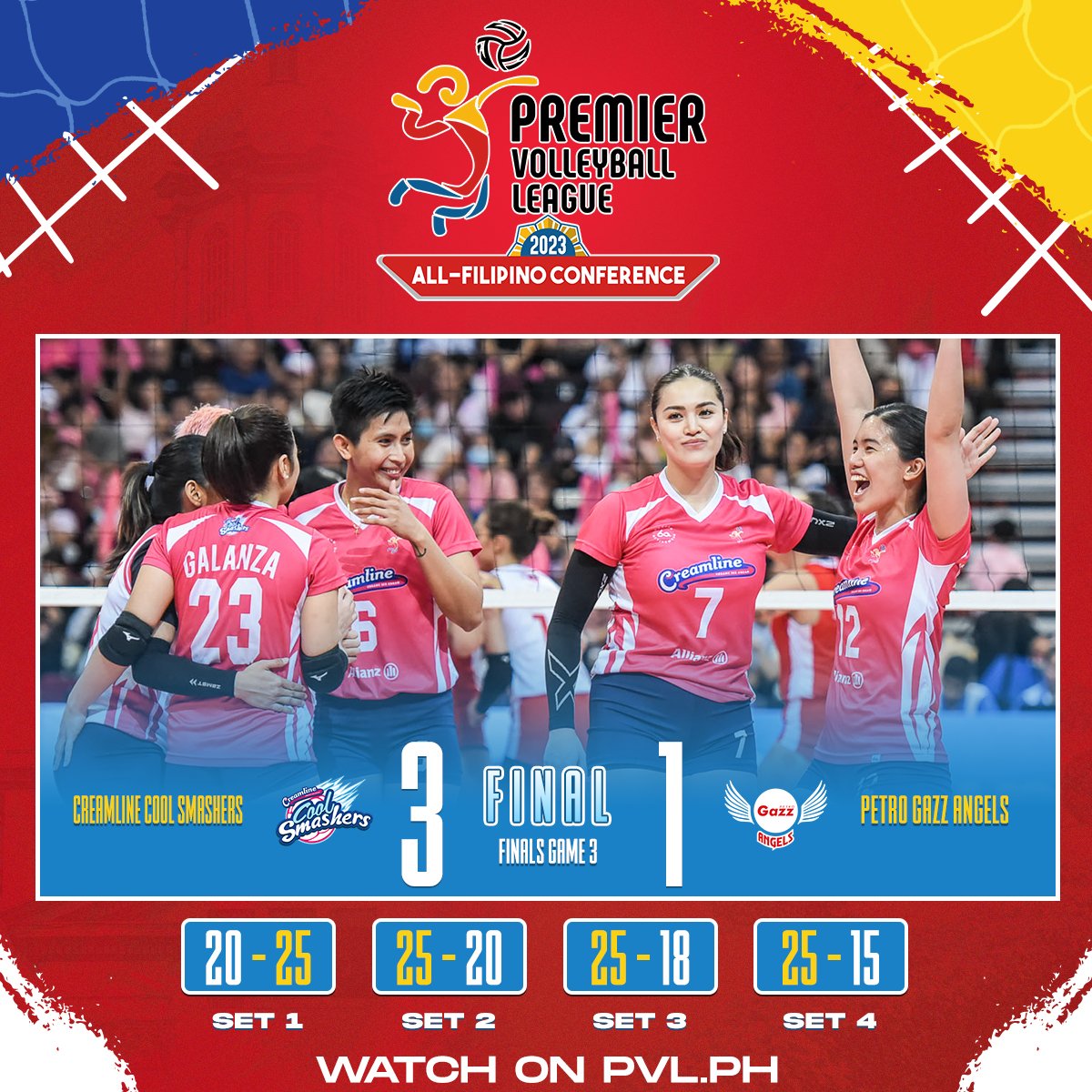 pvlph's tweet photo. BACK-TO-BACK FOR COOL SMASHERS!

Catch the game over at https://t.co/CRkUGmWScp, One Sports, One Sports+, or Cignal Play!

#PVL2023 #TheHeartOfVolleyball https://t.co/CsMJq7q8N8