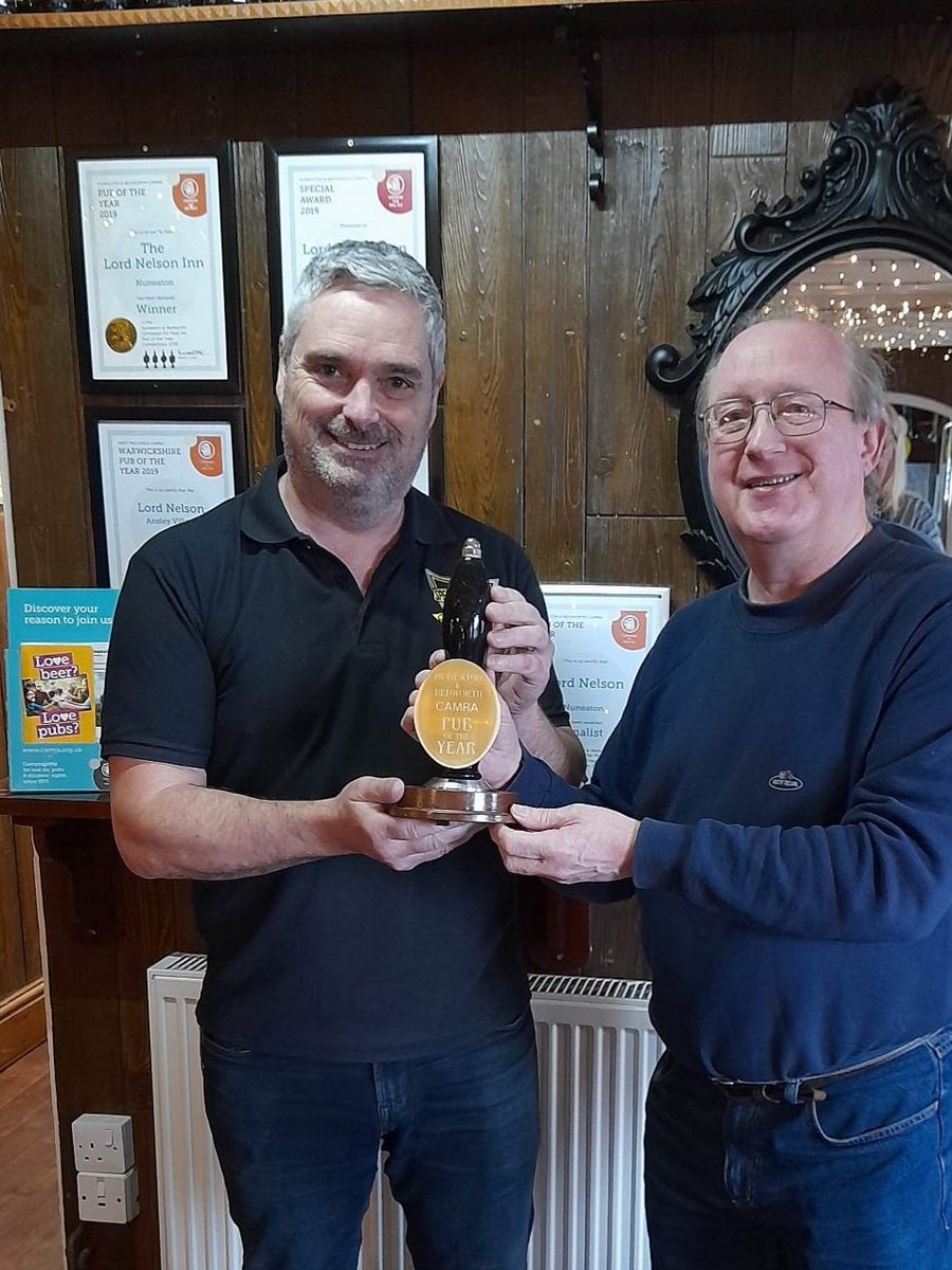 NuneatonCAMRA's tweet photo. Congratulations to Treeve Sperrin and the staff at the Lord Nelson, Ansley, on being voted Nuneaton &amp; Bedworth Pub of the Year 🍻 https://t.co/Hmeo2NUFxQ
