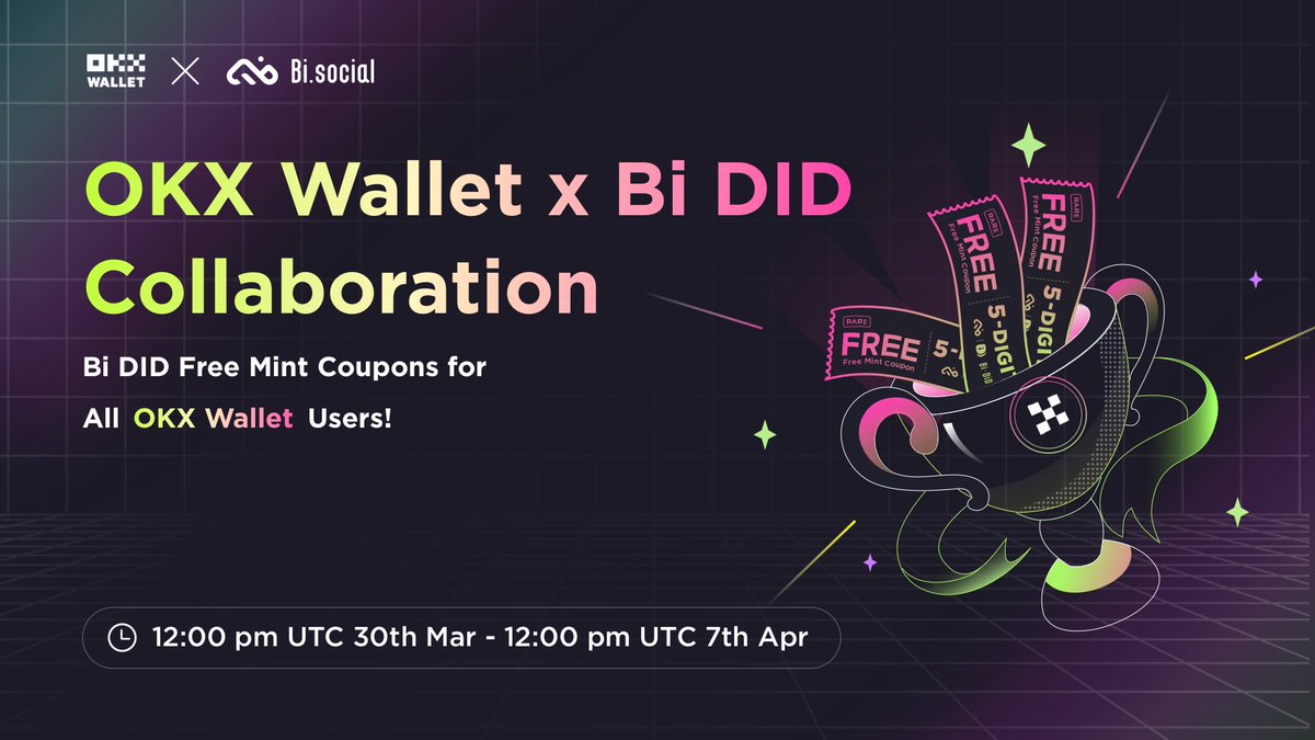 Bitislands_'s tweet photo. 🤩The @okxweb3 ✖️ Bi DID Collaboration is coming! 🔛

🎁 1⃣️ min to receive your exclusive Bi DID Free Mint Coupon!👇👇
🔗 https://t.co/j9yyaYTWHM

🔰Refer the tutorial for the guidance 🌝
https://t.co/MXtQr4mWvW

⏱️ The limited campaign will last until 7th April! https://t.co/V3ITyZHrWF