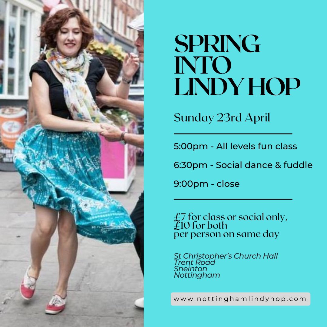 NottmLindyHop's tweet photo. New classes and a spring social this April and May … join us … meet lovely people, experience a fantastic dance and culture and exercise … what’s not to love. 🥰 https://t.co/YJg4U5znXY