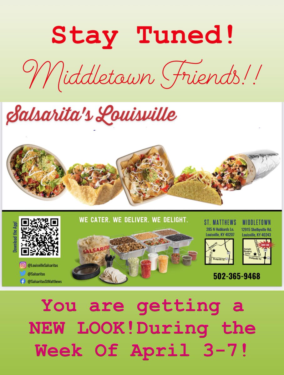 Spring ☀️🌷break!! 🌮 #ExcitingNews @salsaritas #Middletown @BFLouisville @tonyvanetti @GLIchamber @inmodeerin @KySportsRadio @FoodNetwork @WHAS11 @WAVE3Weather @KeithKaiserWDRB @KendrickHaskins @HayleyMinogueTV @CardChronicle @WLKYJayCardosi @amynicradiochik @gotolouisville 🌷