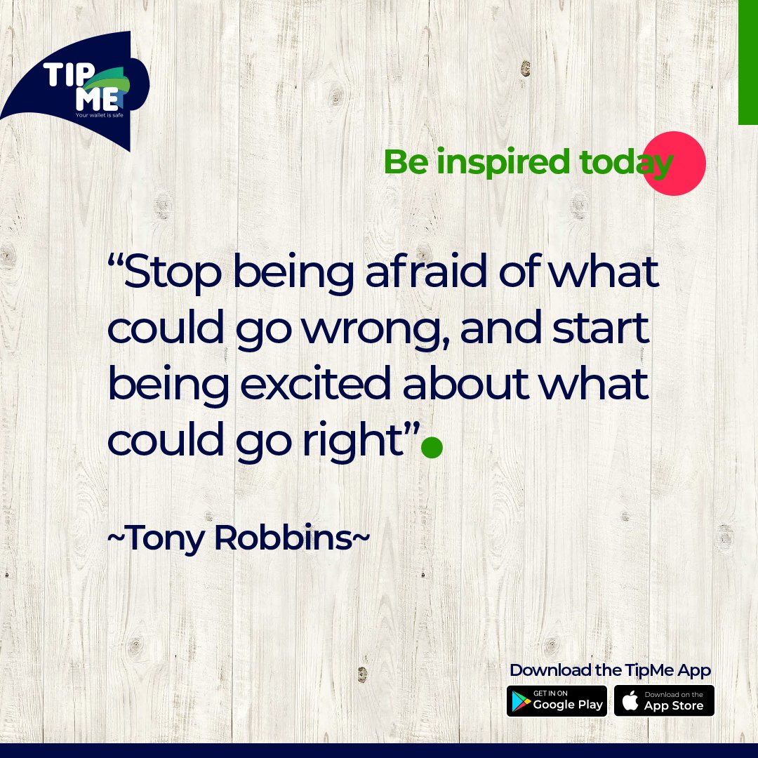 tipmeliberia's tweet photo. Be inspired today.

Stop being afraid of what could go wrong, and start being excited about what could go right”
~Tony Robbins~

#TipMeLiberia #YourWalletIsSafe #Motivation #SupportLocal #MobileMoney #DigitalPayments #LiberiaFinance #LiberiaBusiness https://t.co/RR8GEjwmln