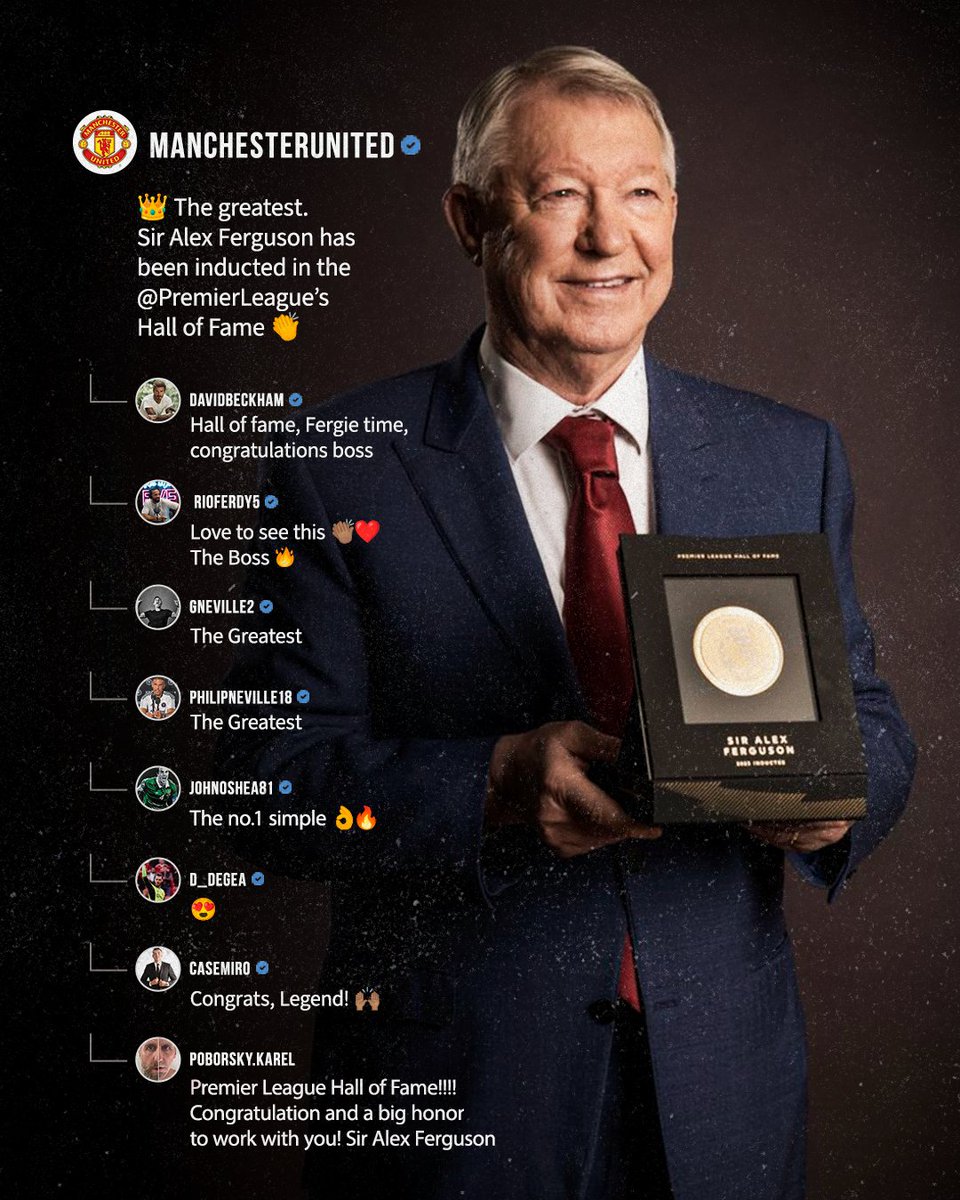 ManUtd's tweet photo. From past to present.

Everyone recognises Sir Alex 🐐

#MUFC || #PLHallOfFame https://t.co/DgmRzIkkyF