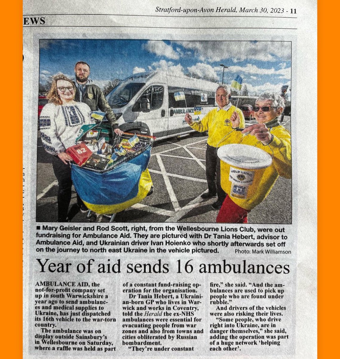 Ambulance Aid Ltd (@ambulanceaidltd) on Twitter photo Our 16th ambulance for Ukraine is on its way
Funded by Stratford Tennis Club♥️ Filled with medical supplies by Dr Hebert of Medical Aid Ukraine
Thanks Wellesbourne Lions
Photo at <a href="/sainsburys/">Sainsbury's</a> by the Stratford Herald
<a href="/stratfordsport/">Stratford Sports Club</a> <a href="/lionsclubs/">Lions International</a> #WeStandWithUkraine Our 16th ambulance for Ukraine is on its way
Funded by Stratford Tennis Club♥️ Filled with medical supplies by Dr Hebert of Medical Aid Ukraine
Thanks Wellesbourne Lions
Photo at <a href="/sainsburys/">Sainsbury's</a> by the Stratford Herald
<a href="/stratfordsport/">Stratford Sports Club</a> <a href="/lionsclubs/">Lions International</a> #WeStandWithUkraine