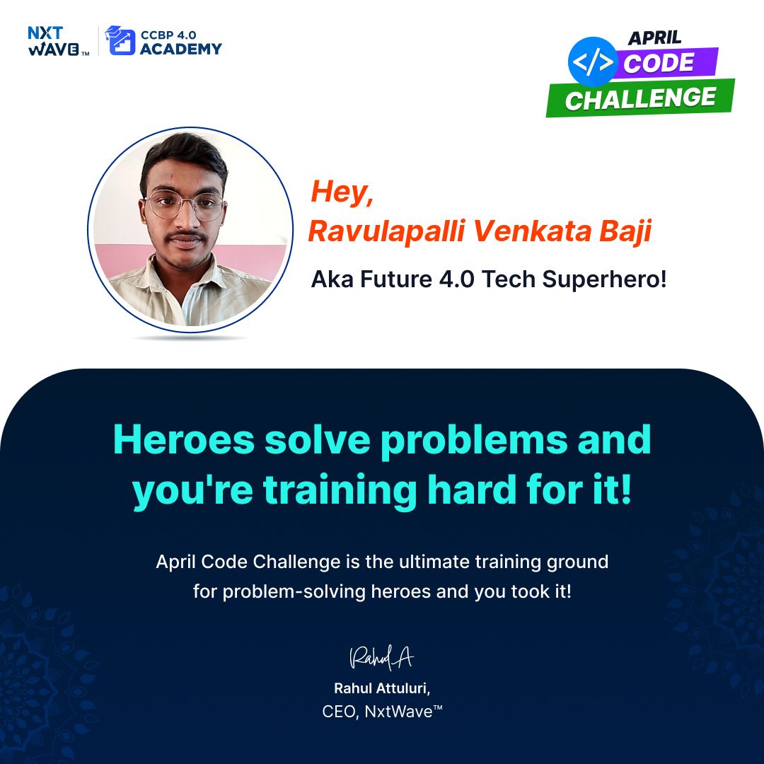 venkata_baji's tweet image. I am excited to start.
#aprilcodechallenge
#nxtwave 
#ccbp