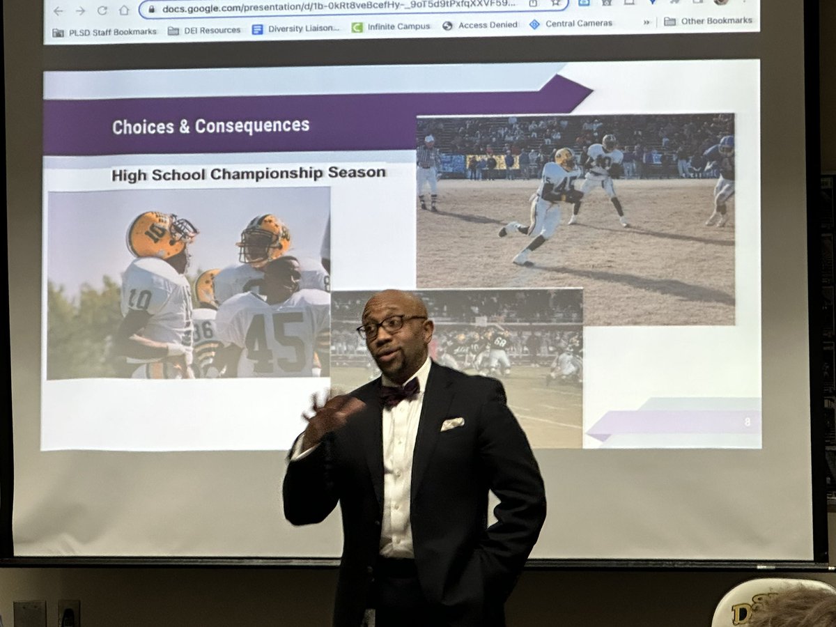 pnfootball's tweet photo. Thank you to @dr_mjacksonplsd for stopping by this morning to talk our young men about Accountability in All areas of life! Also blessing us with his high school football stats playing alongside @alleniverson in football. #DETA1LS https://t.co/TtcmfS8G5k