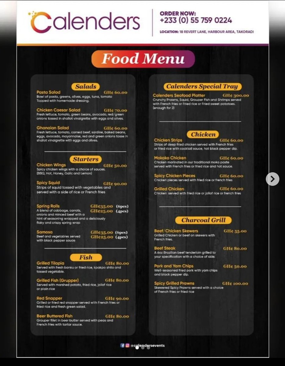 CalendersEvents's tweet photo. FOOD IS READY!!! ππππ±π¨βπ³
Feast your eyes on our delicious menu! From savory starters to indulgent desserts, we've got something for everyone. Come dine with us and savor every bite.
#Foodie
#RestaurantMenu
#DeliciousEats
#CalendersBarNLounge
#CalendersEvents
#Takoradi https://t.co/eK8THhGQ03