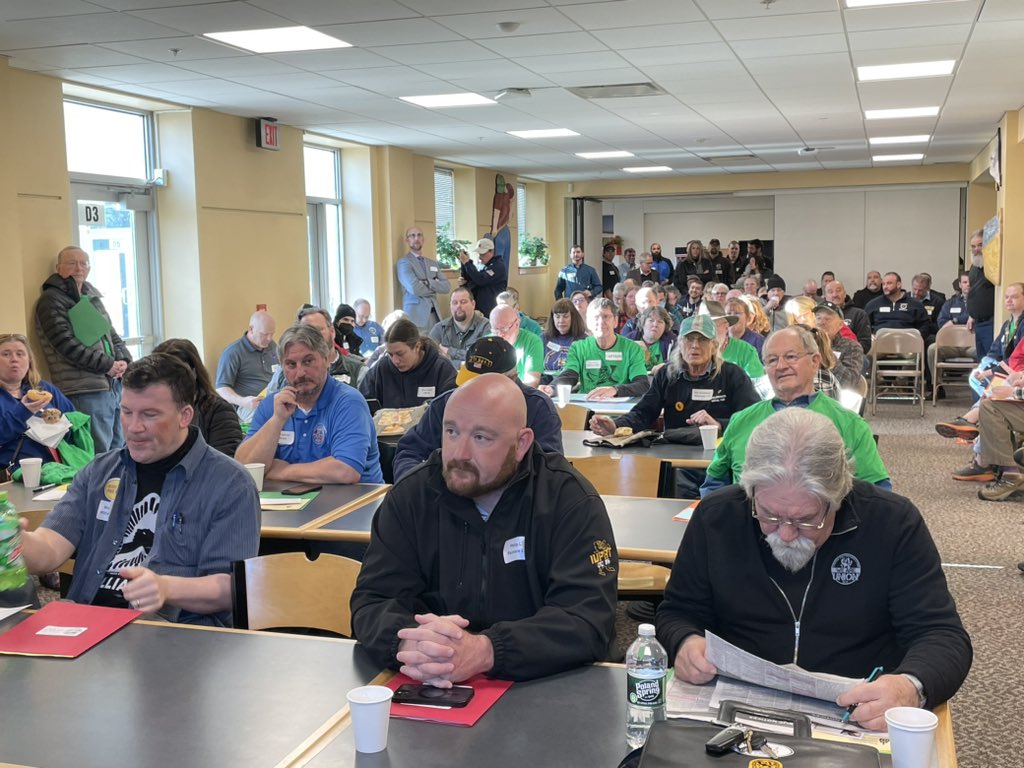 2023 Labor Lobby Day is underway! Nearly 200 union members from all over Maine are at the State House to lobby to:

- Ban anti-union captive audience meetings

- Limit forced overtime for paper workers 

- Require safe nurse-to-patient ratios in hospitals &amp; more! #mepolitics