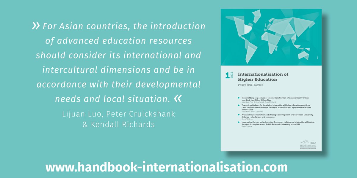 DUZ_HigherEd's tweet photo. In our first issue of 2023 Lijuan Luo, Peter Cruickshank &amp; Kendall Richards write about Stakeholder perspectives of #Internationalisation of Universities in
China’s non-first-tier Cities.  
https://t.co/KicXGx5AJk
#Internationalization #China https://t.co/sHJleMWoJV