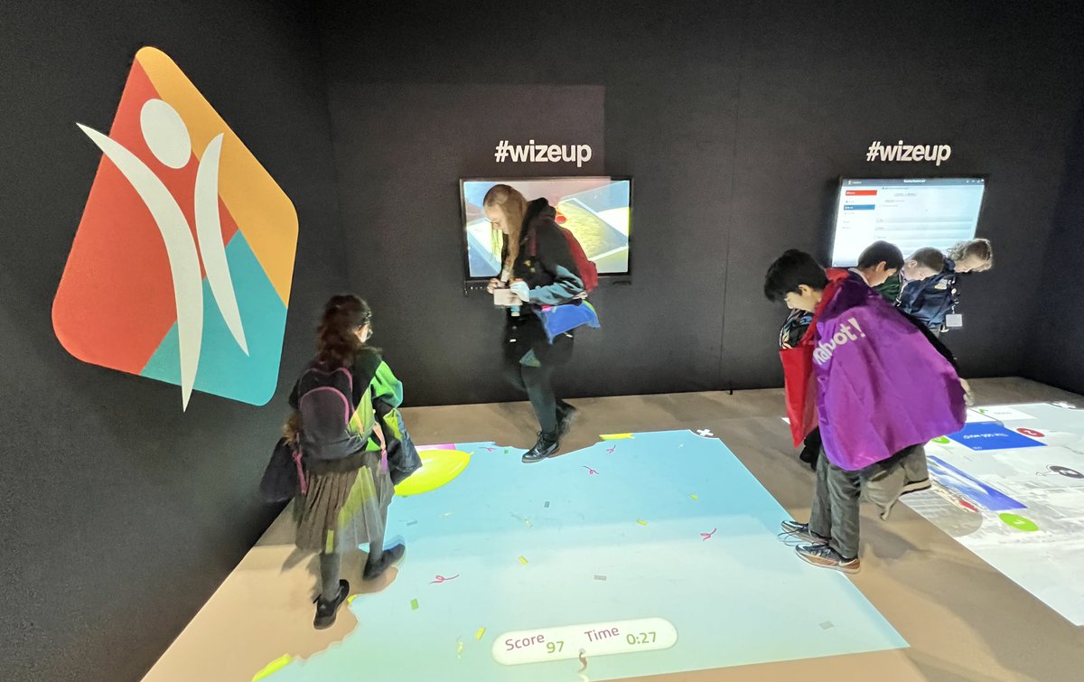LEOacademies's tweet image. Our Digital Leaders from @cheamparkfarm enjoyed trying out the new #interactivefloor from @WizeFloorOne at #Bett2023. An interactive surface, encouraging play, movement, communication and collaboration. #wizeup