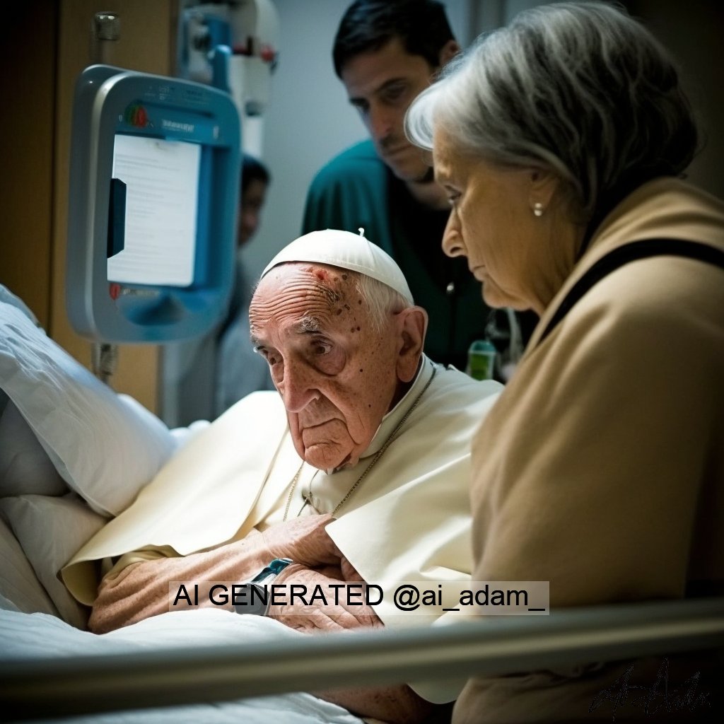 alejandraoraa's tweet image. Ayer se dio a conocer una carta firmada por más de mil expertos de tecnología que piden detener el desarrollo de inteligencia artificial. Esta imagen falsa del Papa generada por IA, ahora en el hospital, es el ejemplo perfecto de por qué hay que ponerle pausa a esta locura: 🧵