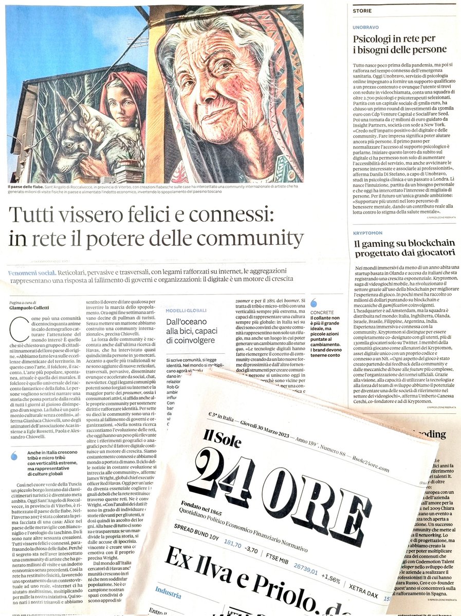 La pagina che ho scritto per Nòva del Sole24Ore racconta la forza delle community tra online e offline. Aggregare e verticalizzare. Un monito per le aziende. Come dice Godin, la maggior parte dedica il proprio tempo a vendere a una folla, ma le realtà più accorte riuniscono tribù