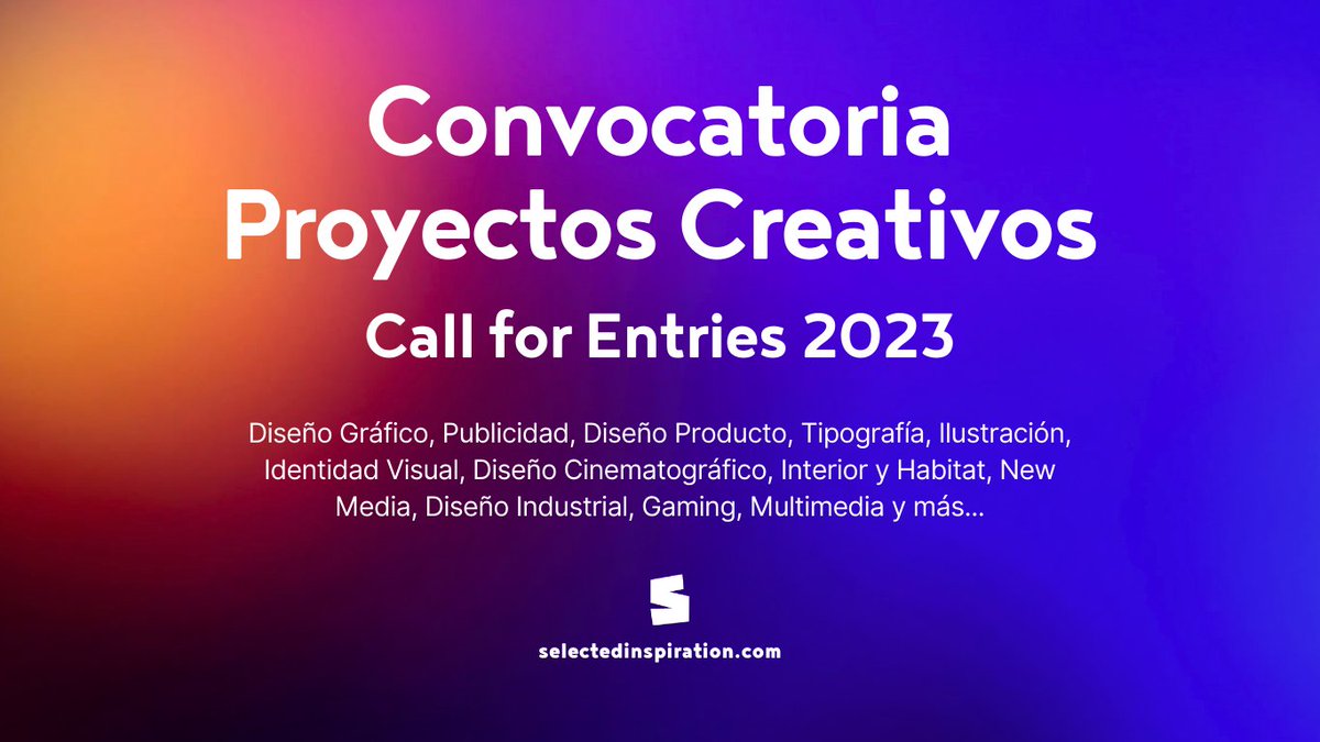 ¡Convocatoria de Proyectos Creativos! 

Comparte tus proyectos a la Call for Entries 2023 y participa en la edición de este año.

selectedinspiration.com/convocatoria-c…

#diseño #grafico #visual #tipografía #ilustracion #creatividad #inspiracion
