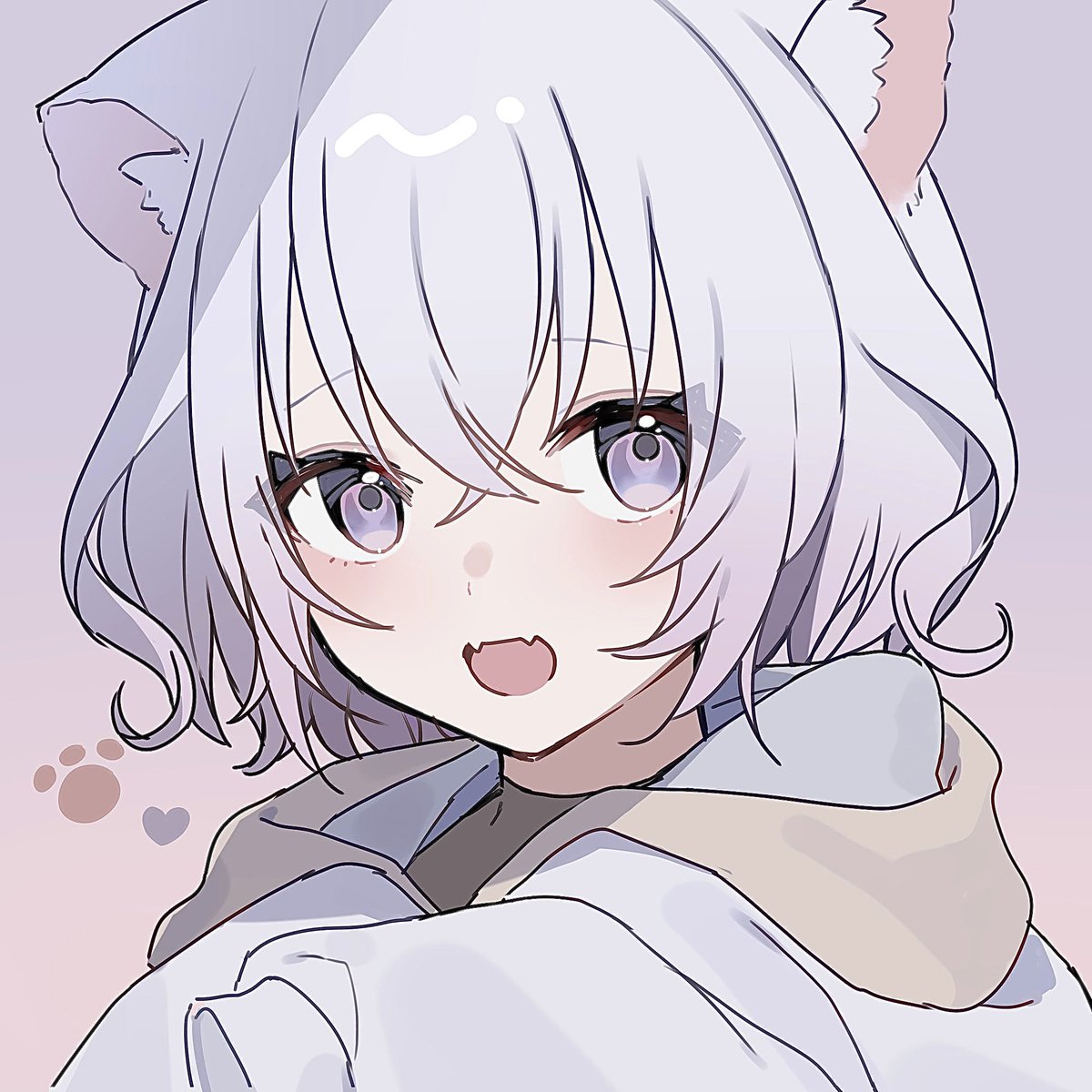 animal ears 1girl solo hood sleeves past wrists cat ears fangs  illustration images