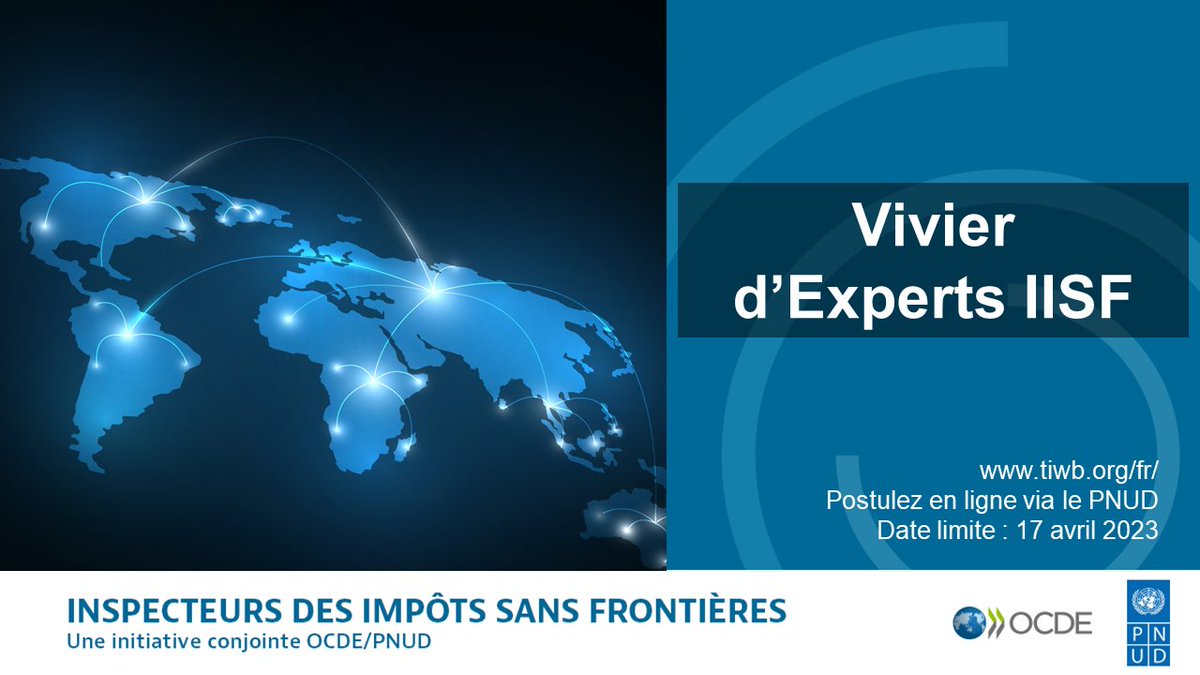 📣Vous avez une expérience professionnelle acquise au sein d'une administration #fiscale et souhaitez partager vos connaissances avec les pays en développement?

Postulez dès maintenant au Vivier d’Experts #IISF <a href="/PNUD/">ONU Desarrollo</a> ➡️ bit.ly/UNDP_Roster

Date limite : 1️⃣7️⃣ avril 2023