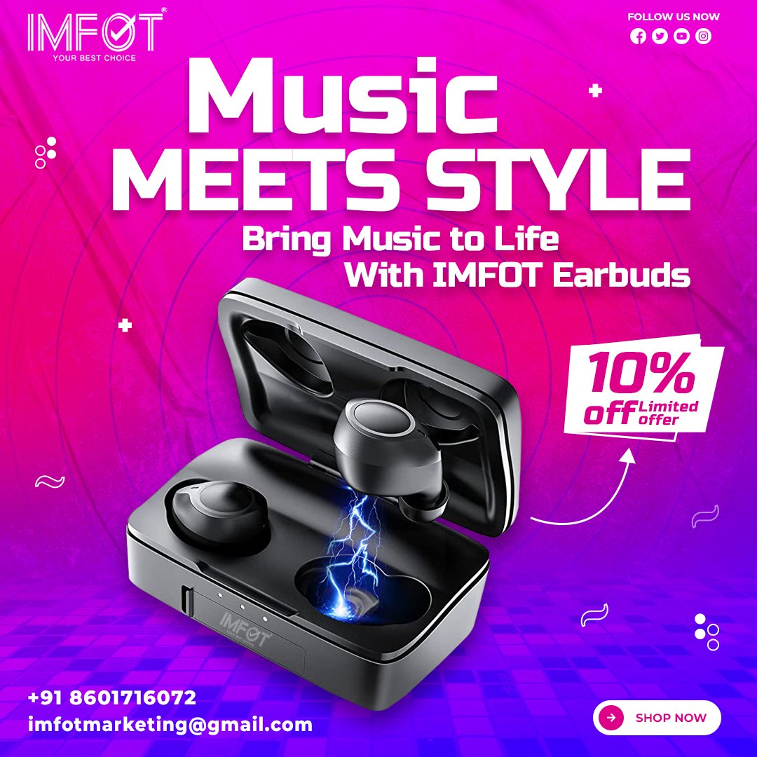 imfot_'s tweet photo. Featuring wireless #earbuds with a mic and active noise cancellation for comfort and #music that won't stop, the Airdopes collection from IMFOT is the ideal pick for you. Don't miss the beat.

To Order, Call Us: +91 8601716072 👈
.
.
#earbudswireless #earbudsbluetooth #imfot https://t.co/j0mNbdkhpb
