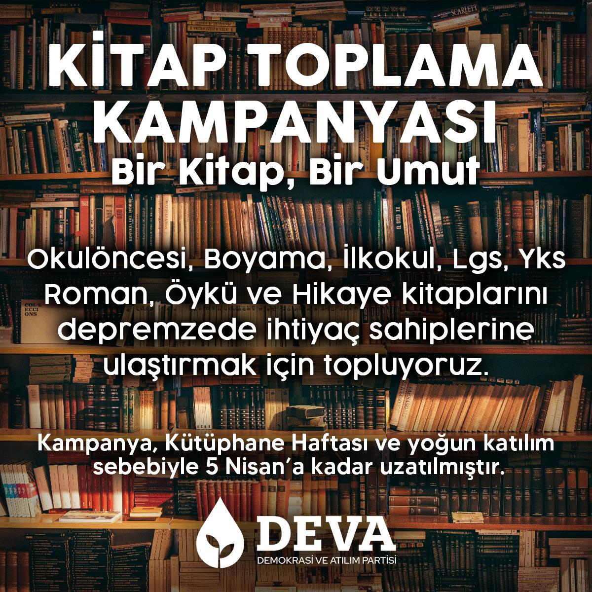 Yoğun katılım ve Kütüphane haftası dolayısı ile Kitap Toplama Kampanya süremizi 5 nisan’a kadar uzattık.
Desteklerinizi bekliyoruz 💧🌱