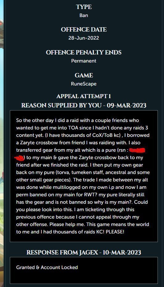 SRTI_RS's tweet photo. Hey, 
@JagexTrident

@JagexTwisted

@JagexSupport

Could you please take a look at my account 'rngdestroyer' and manually review the ban as I believe it has been falsely perm RWT banned. 

I have been trying for so long and I'm devastated.
Can you PLEASE review this manually https://t.co/ibZK0uwfAr