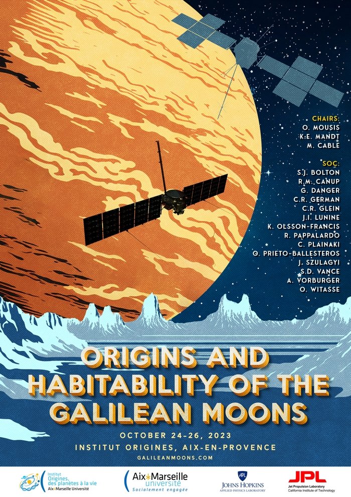 europlanetmedia's tweet photo. Deadline for the Workshop on the Origins and Habitability of the Galilean Moons is TOMORROW. The workshop will be held in Aix-en-Provence,  hosted by the @univamu, the @JHUAPL, and the @NASAJPL. All info here: https://t.co/9XEKs5heJj https://t.co/rwksr1PI4z