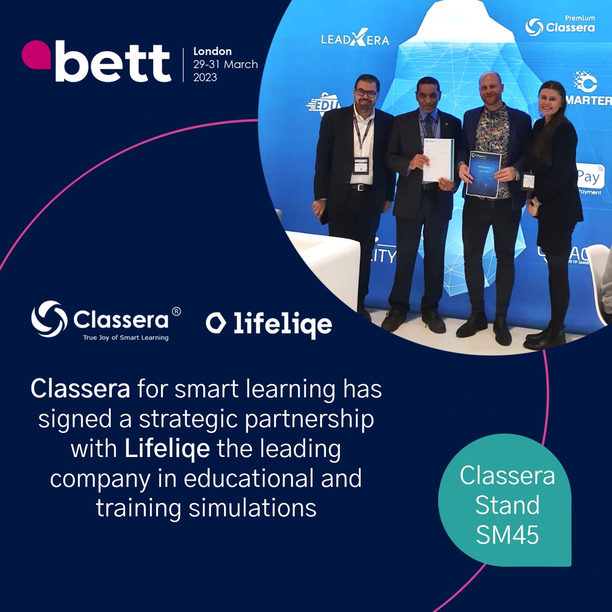 Classera's tweet photo. On the sidelines of @Bett_show, #Classera for smart learning has signed a strategic partnership with @Lifeliqe the leading company in educational and training simulations
#classeraNews
#bett23
#lifeliqe https://t.co/uZ4YdC9QRY