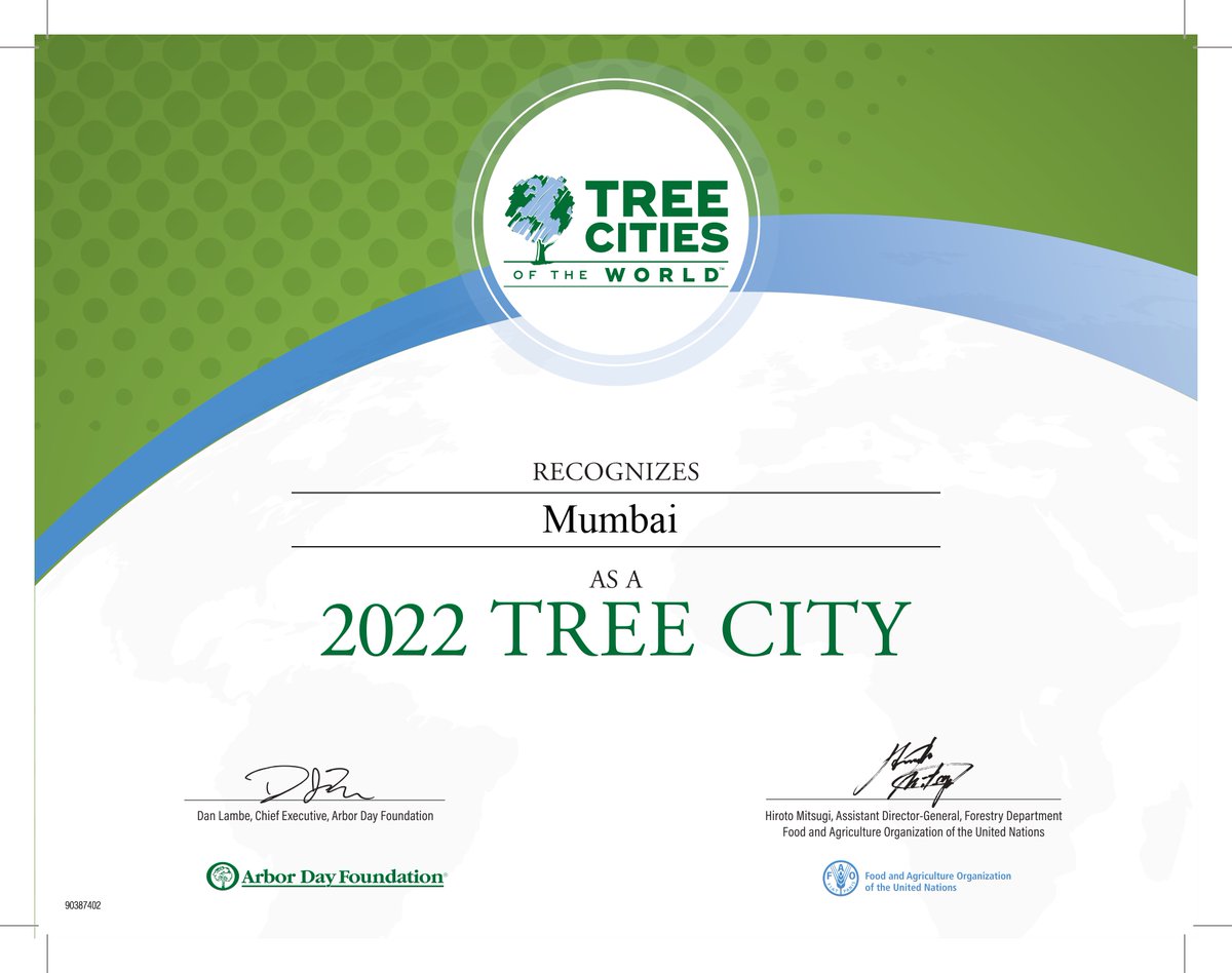 📢 मुंबईला सलग दुसऱ्यांदा 'जागतिक वृक्षनगरी' बहुमान Mumbai earns recognition as 'Tree City of the World' title for the second consecutive year 🌳 मुंबई महानगरातील वृक्षसंपदा जतन व संवर्धन करण्यासाठी बृहन्मुंबई महानगरपालिकेकडून होत असलेल्या प्रयत्नांवर जागतिक मोहोर उमटली आहे.