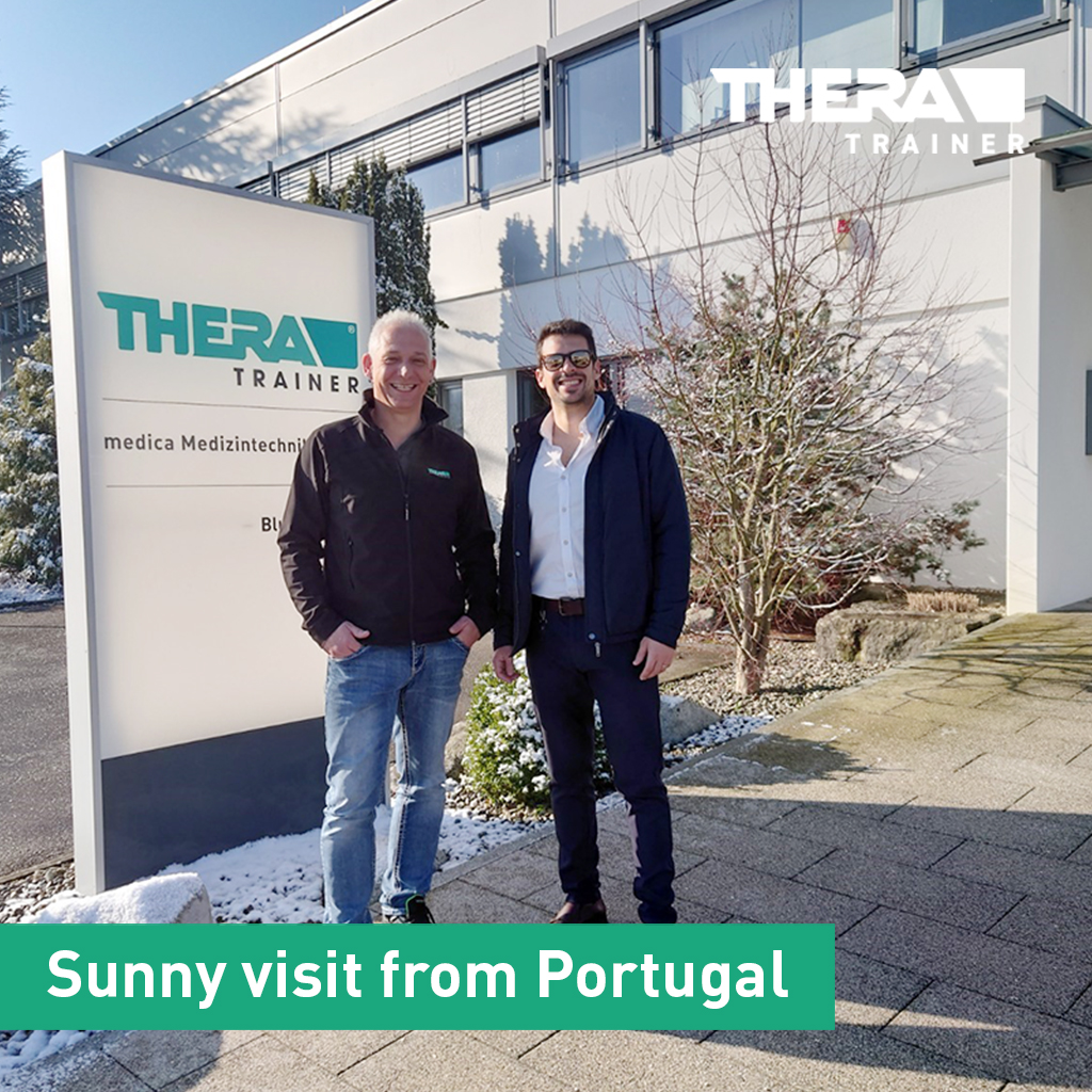 This week we had the pleasure of welcoming Francisco Oliveira from our Portuguese partner Teprel - Equipamentos Médicos.

Our colleague Simon Steiner showed him around the company and trained him on our brand new THERA-Trainer #senso.

#theratrainer #lifeinmotion #cooperation