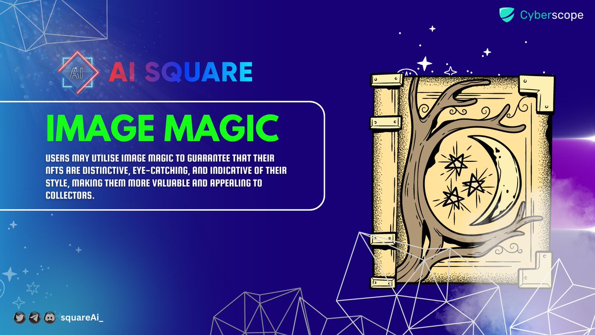 Image Magic refers to a feature of AI NFT Maker.🪄

Allows users to alter the appearance of their NFTs by counting their pictures. 🖼️

🌐ai2.club

#SQUARE #Ai2 #artificalintelligence #BSC #BNB  #Binance #BNBChain #Trading #Crypto #Blockchain