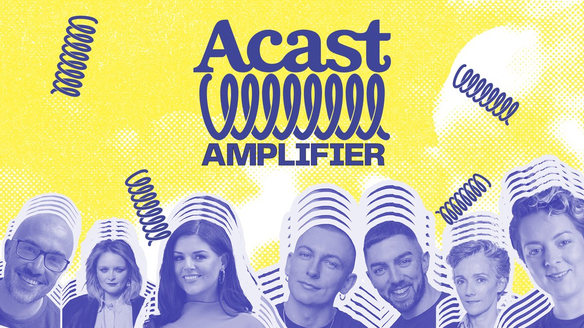 Acast Amplifier banner, with images of the judging panel Jane Gogan, Fin Dwyer, Kevin Twomey, Louise McSharry, Adrian Carty, Síle Seogie, and Rosemary McCabe.