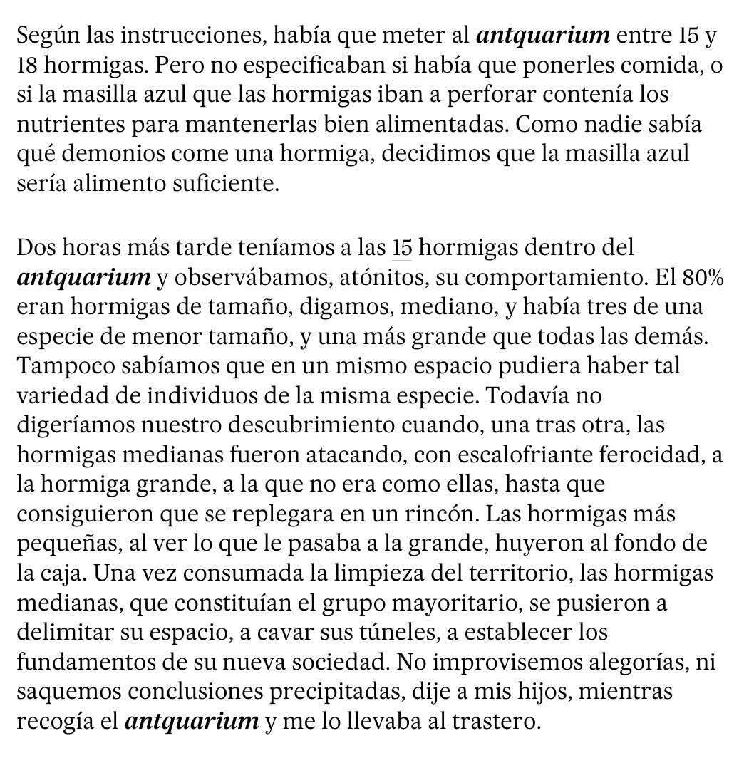 jsolerescritor's tweet photo. El antquarium. Una breve historia sobre el racismo y la limpieza étnica entre las hormigas 🐜 ⁦@el_pais⁩ ⁦@elpaissemanal⁩ #EstoLoDeberíaCantarSinatra https://t.co/vmDcRt5bay