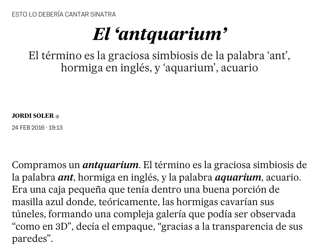 jsolerescritor's tweet photo. El antquarium. Una breve historia sobre el racismo y la limpieza étnica entre las hormigas 🐜 ⁦@el_pais⁩ ⁦@elpaissemanal⁩ #EstoLoDeberíaCantarSinatra https://t.co/vmDcRt5bay