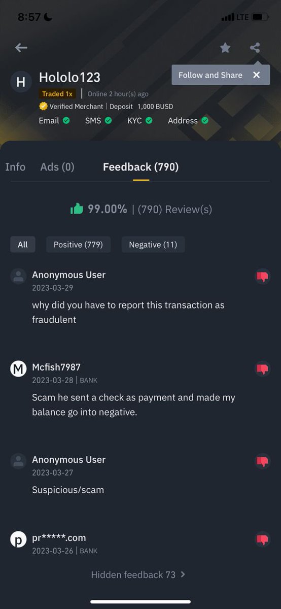 bewareoffriends's tweet photo. @BinanceAfrica @BinanceHelpDesk Please beware of this Merchant in Binance P2P! After selling crypto to him he  will report the transaction as a fraudulent transaction and your account will be restricted!Go to his feed back and see others who re suffering same thing with me now @BinanceHelpDesk @BinanceAfrica! https://t.co/Y7q8n0jSPR