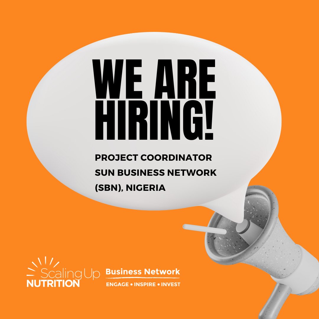 SUNBizNetNG's tweet photo. JOB ALERT!
@GAINalliance_ng is seeking a Project Coordinator, SUN Business Network to coordinate, implement and support day-to-day operational management of GAIN Nigeria SBN programme.
https://t.co/AFBlVz2hPr
#vacancy #jobalert #nutritionopportunities https://t.co/sezLWYz8yo