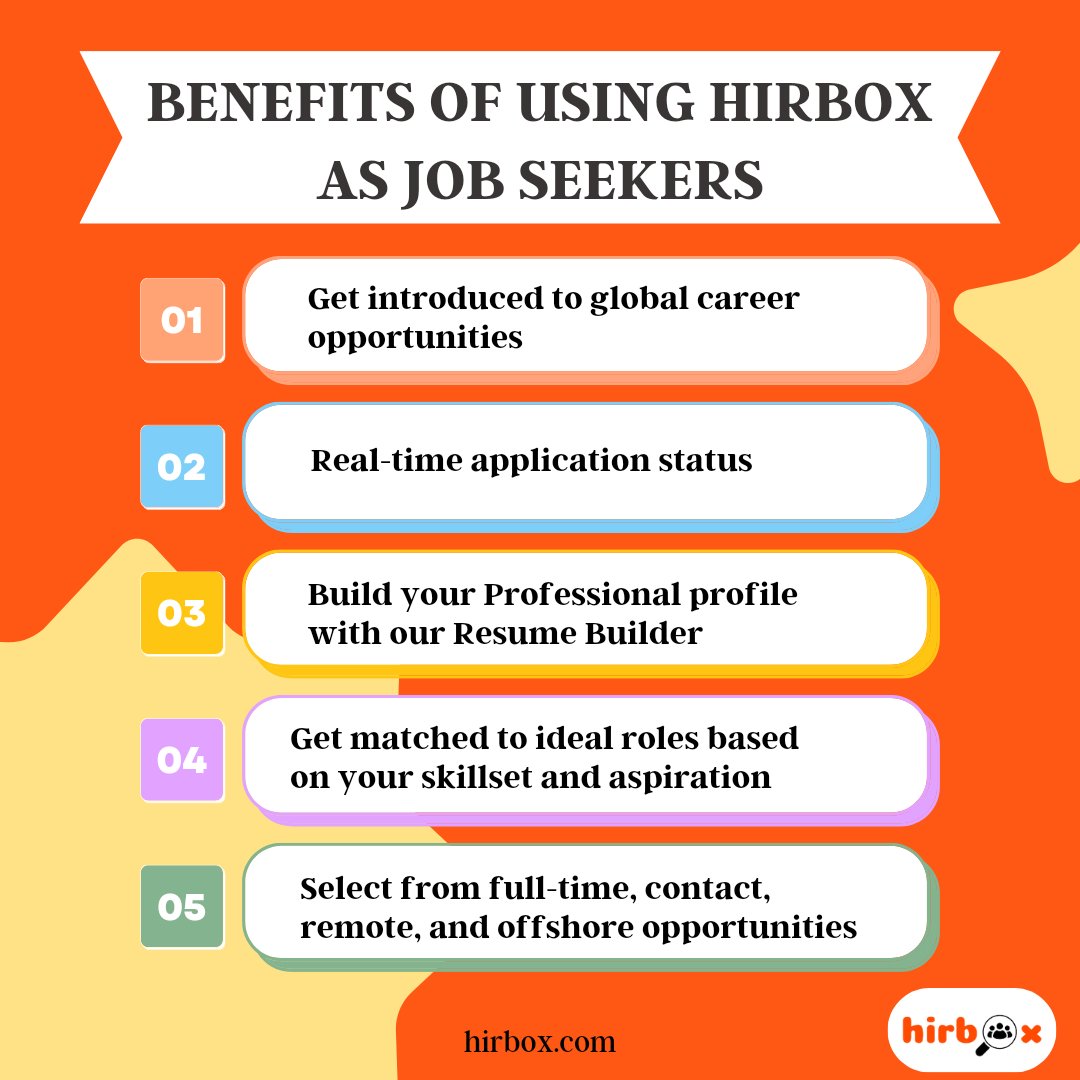 hir_box's tweet image. Benefits of using Hirbox as job seekers
#hirbox #jobseekers 

Come join us now!
app.hirbox.com/candidate/regi…