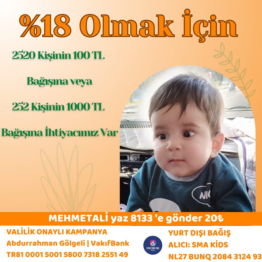 smamehmetali's tweet image. %18 Olmam için 252 kişinin 100 TL bağışına ihtiyacım var.
Bugün benim için çevrenden 100 TL lik fitre, zekat toplar mısın?

🤳 MEHMETALİ yaz 8133 &apos;e gönder 20₺

#mehmetaliyasasin #smatype1 #fyp #kesfet #kesfetteyiz #viral #mersin

#ÖSYM #Kraliçe #SnCumhurbaskanimiz