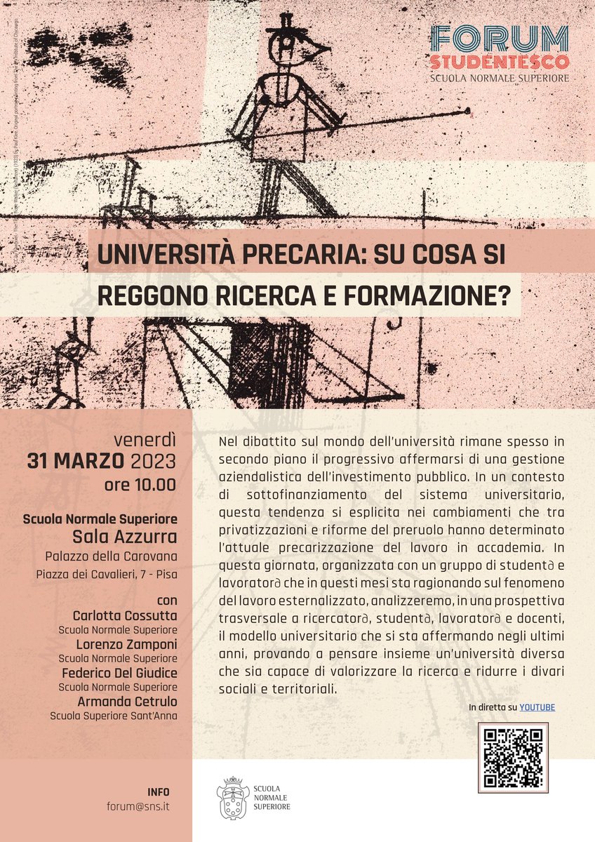 vimagnaghi's tweet photo. Domani, grazie al Gruppo di lavoro sulle esternalizzazioni, si terrà a Pisa una giornata dedicata alla precarietà in università. Insegnamento e ricerca stanno sempre più diventando un servizio: ma sono solo i primi di una lunga lista. [1/4] https://t.co/nod2CunJhm