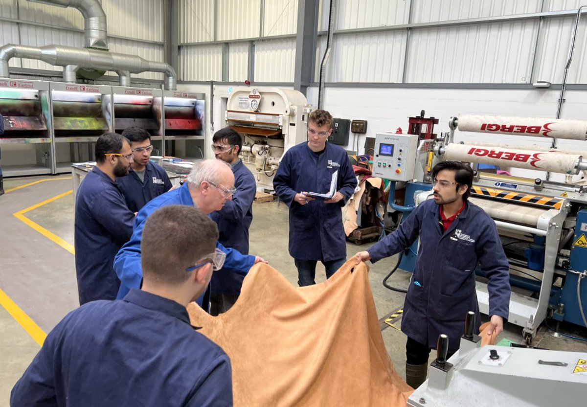 ICLTLeather's tweet photo. Thank you to Julian Osgood and Tony Beaumont from @ATC_Chemicals for delivering a finishing workshop for our 1st year students. Students learned how to finish leather to meet customer requirements and specifications. @FashionUoN @UniNorthants #studyleather https://t.co/FniRKHbml2