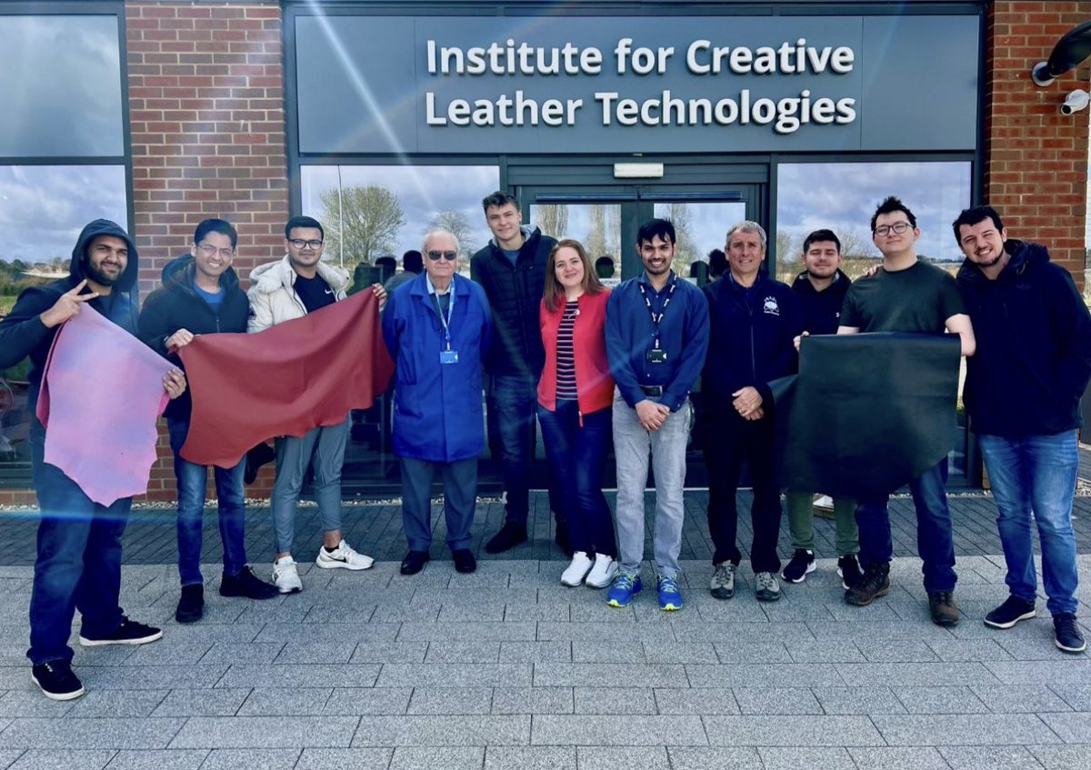 ICLTLeather's tweet photo. Thank you to Julian Osgood and Tony Beaumont from @ATC_Chemicals for delivering a finishing workshop for our 1st year students. Students learned how to finish leather to meet customer requirements and specifications. @FashionUoN @UniNorthants #studyleather https://t.co/FniRKHbml2