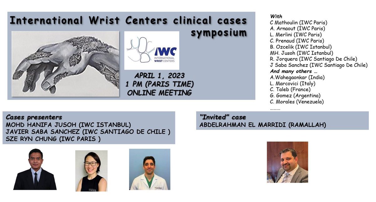 Halimatoune's tweet photo. International Wrist centers symposium .
Next Saturday !
Link to register >>>>
https://t.co/6jekjOCtt2 https://t.co/elNvKj710b