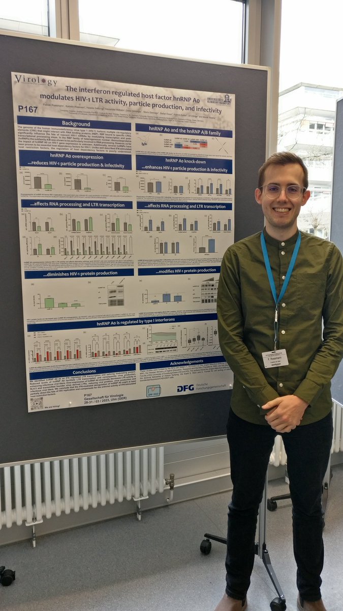 FRoesmann's tweet photo. If you are interested in HIV, interferons or RNA binding proteins come visit my Poster#167 about hnRNP A0 at the #GfV2023 today. https://t.co/6x9cGCyUqM
