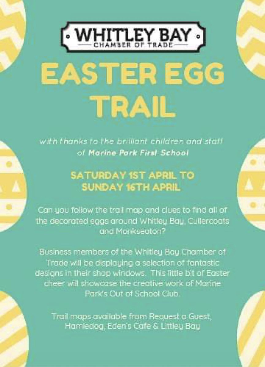 Have your heard? Our Whitley Bay EGGcellent Easter Egg Trail begins THIS Saturday. It’s a great family-friendly event and best of all, it’s FREE. Grab your trail map and follow the clues to find the decorated eggs