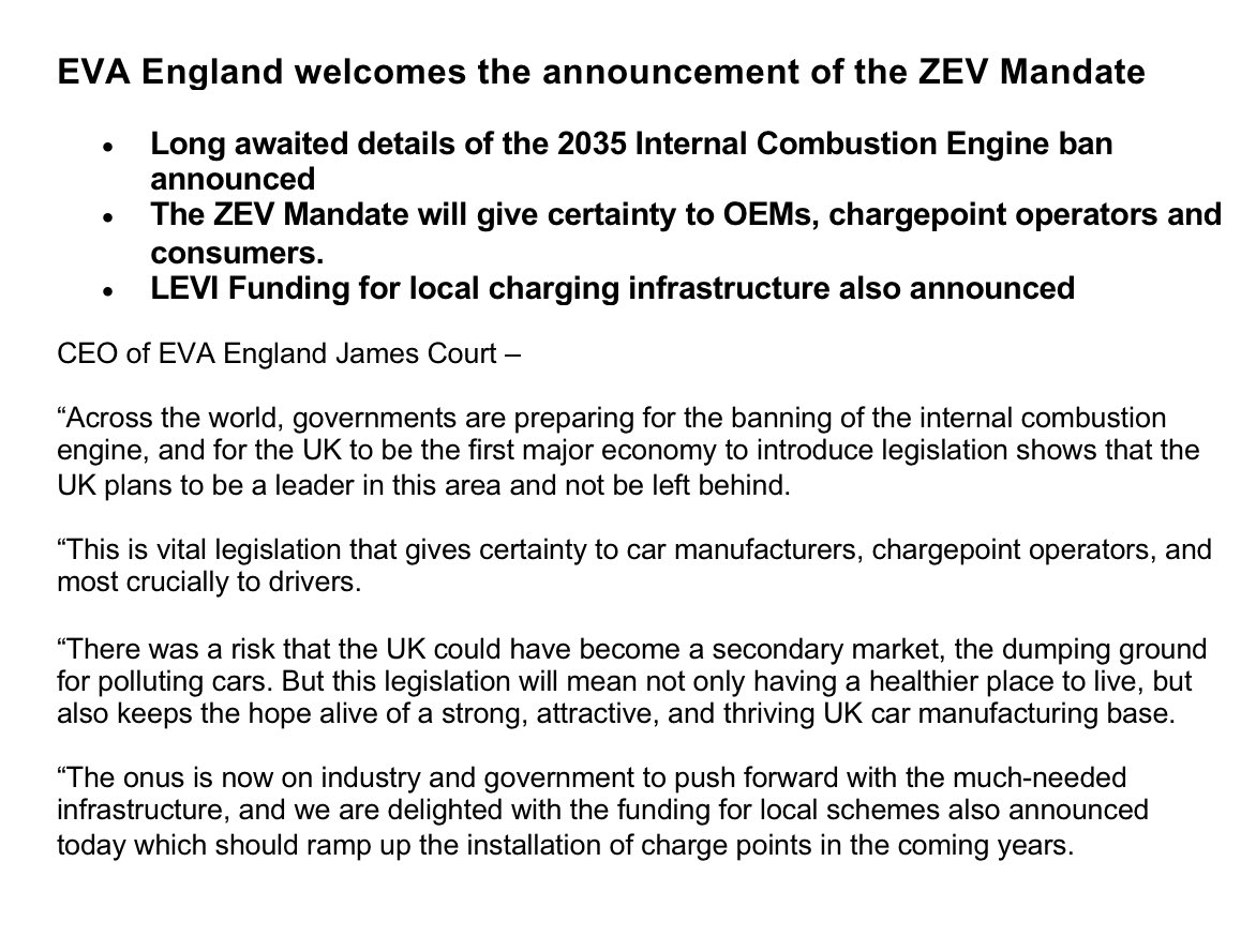 EVA England on Twitter "Good to see the ZEV mandate (finally
