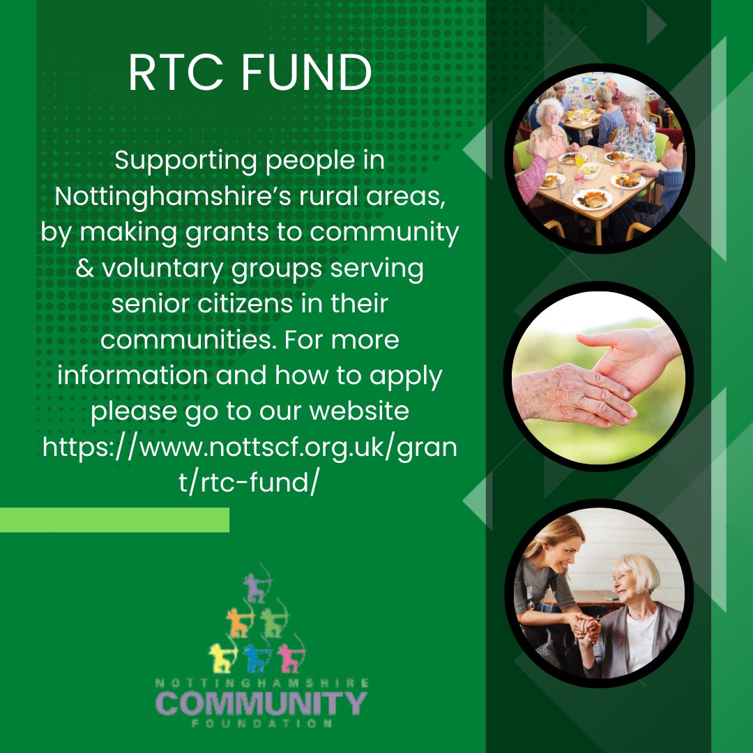 RTC Fund was set up to support people in Nottinghamshire’s rural areas, by making grants to community &amp; voluntary groups serving senior citizens in their communities. For more information and how to apply please follow this link to our website nottscf.org.uk/grant/rtc-fund/