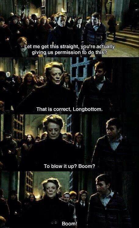 PotterWorldUK's tweet photo. Neville: “Blow it up? Boom?”

McGonagall: “BOOM!” https://t.co/tgs5VMrj2P