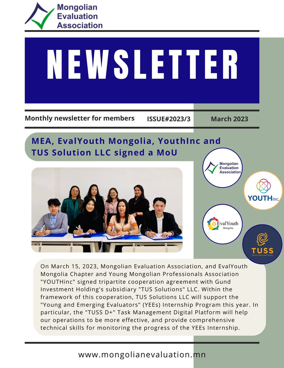 MonEvalAssoc's tweet photo. Another full of evaluation related activities month passing by and welcoming exciting April ahead. Please read all about this in our Monthly newsletter.
#eval4action @evalyouthmongol #YEEsInternship #monevalassoc #YouthInc https://t.co/lPHplfDJqy